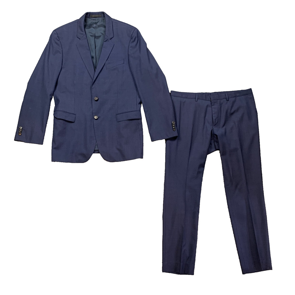 Hugo Boss Suit Men 42R Navy Wool Single Breasted 2-Button Ryan Blazer Pants Set